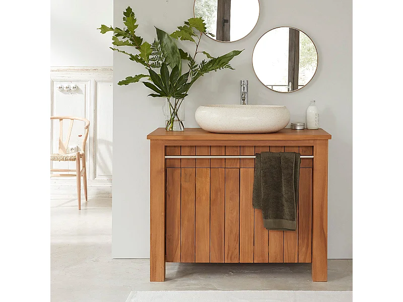 Mueble de baño flotante de madera de teca maciza de 103 cm