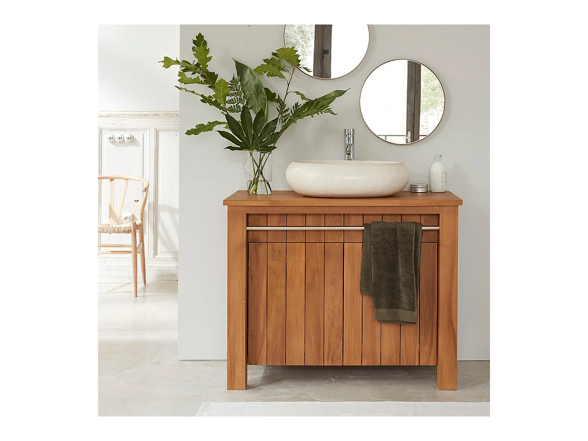 Meuble de salle de bain en teck massif 102 cm