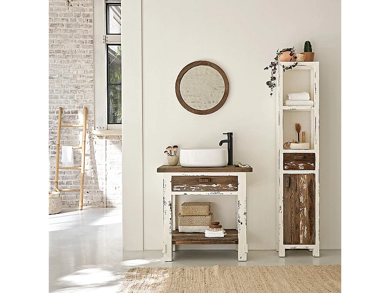 Mueble de baño de madera de pino reciclado maciza