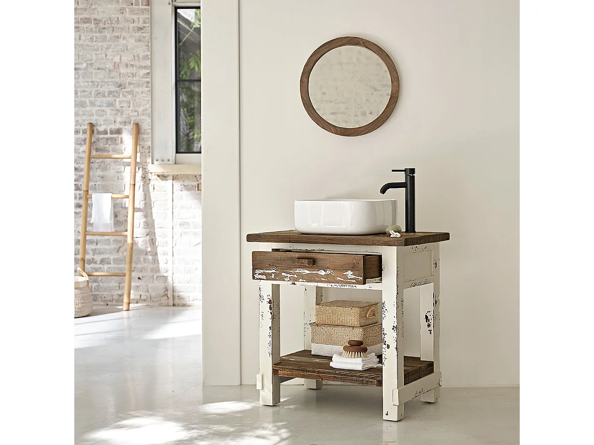 Mobile sotto lavabo in pino riciclato massello