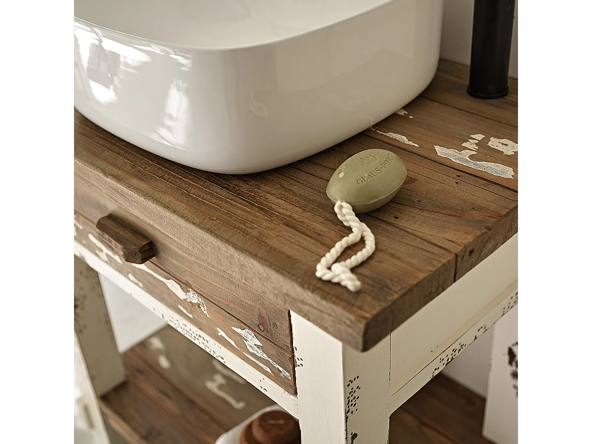 Mobile sotto lavabo in pino riciclato massello