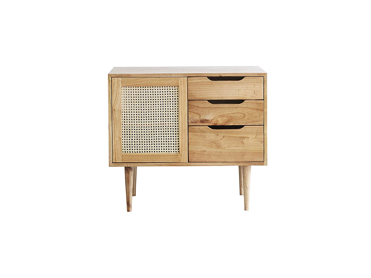 Meuble sous vasque en mindi massif et cannage 85 cm HANA