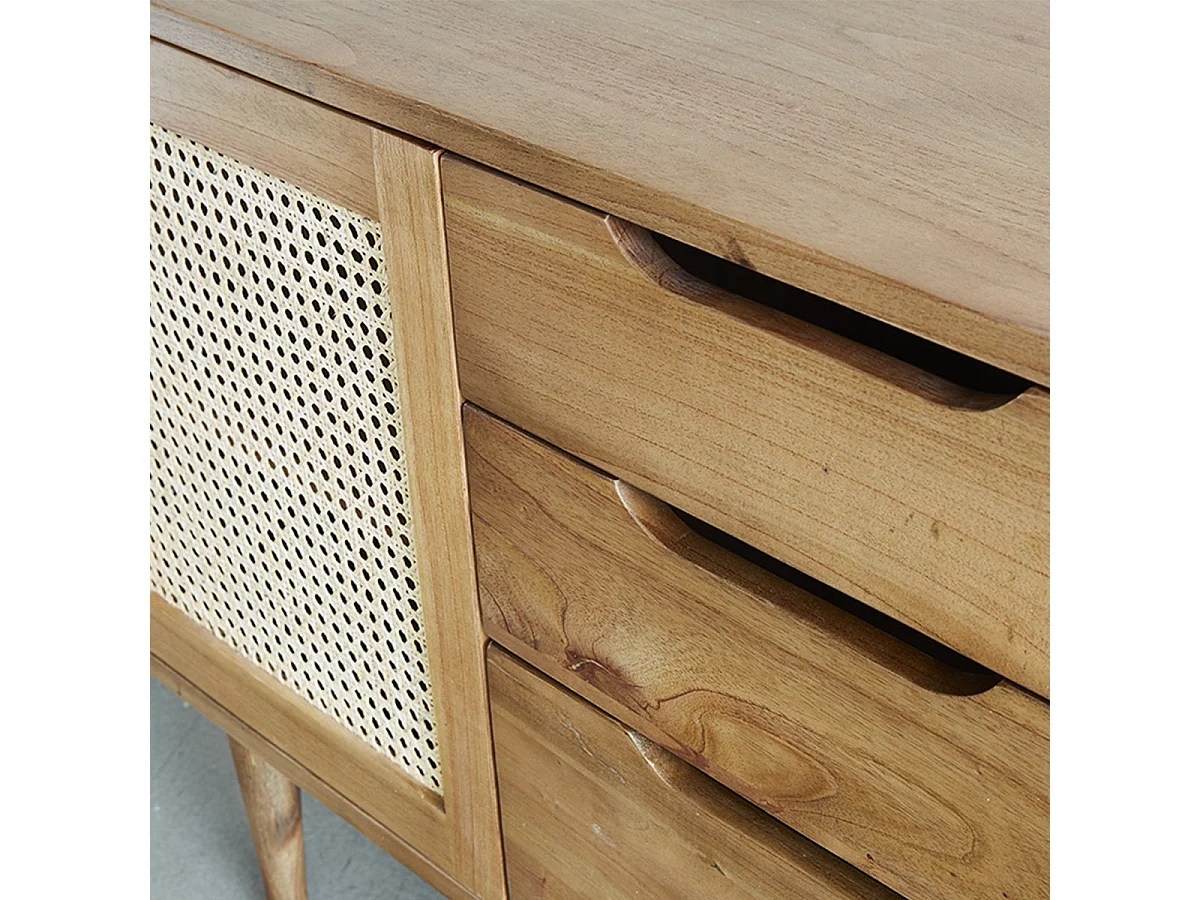 Meuble sous vasque en mindi massif et cannage 85 cm HANA