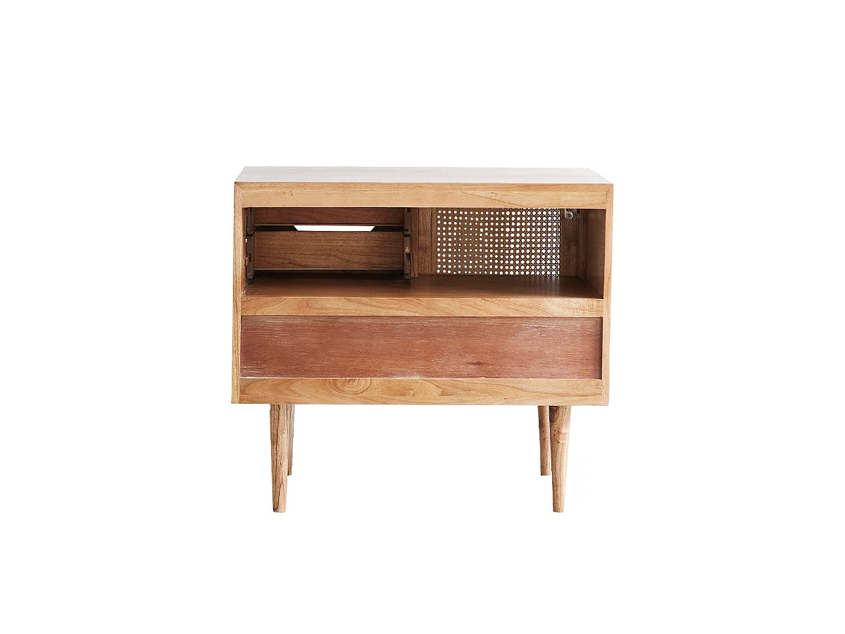 Meuble sous vasque en mindi massif et cannage 85 cm HANA
