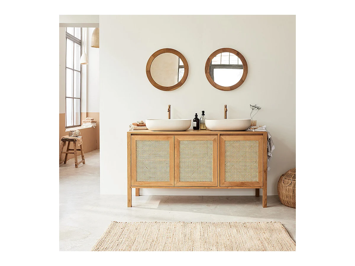 Mobile da bagno in legno massello di teak e cannage 145 cm