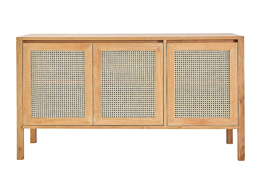 Meuble sous vasque en teck massif et cannage 145 cm