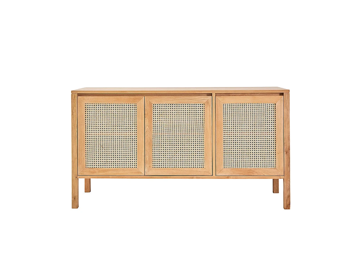 Meuble sous vasque en teck massif et cannage 145 cm