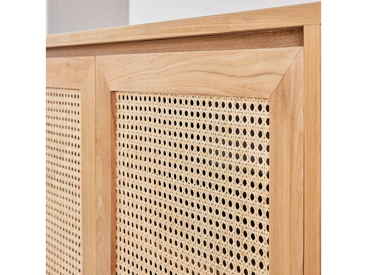 Meuble sous vasque en teck massif et cannage 145 cm