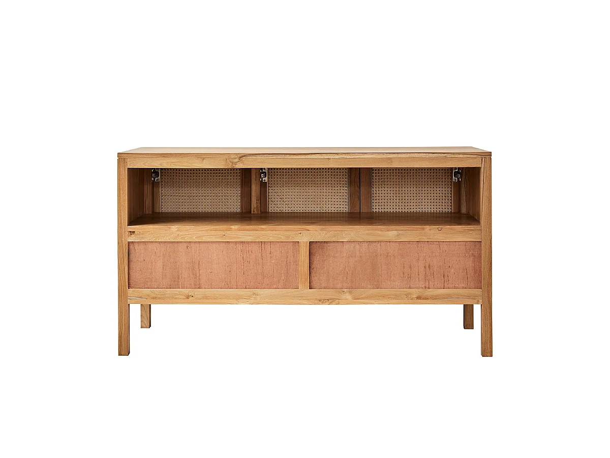 Meuble sous vasque en teck massif et cannage 145 cm