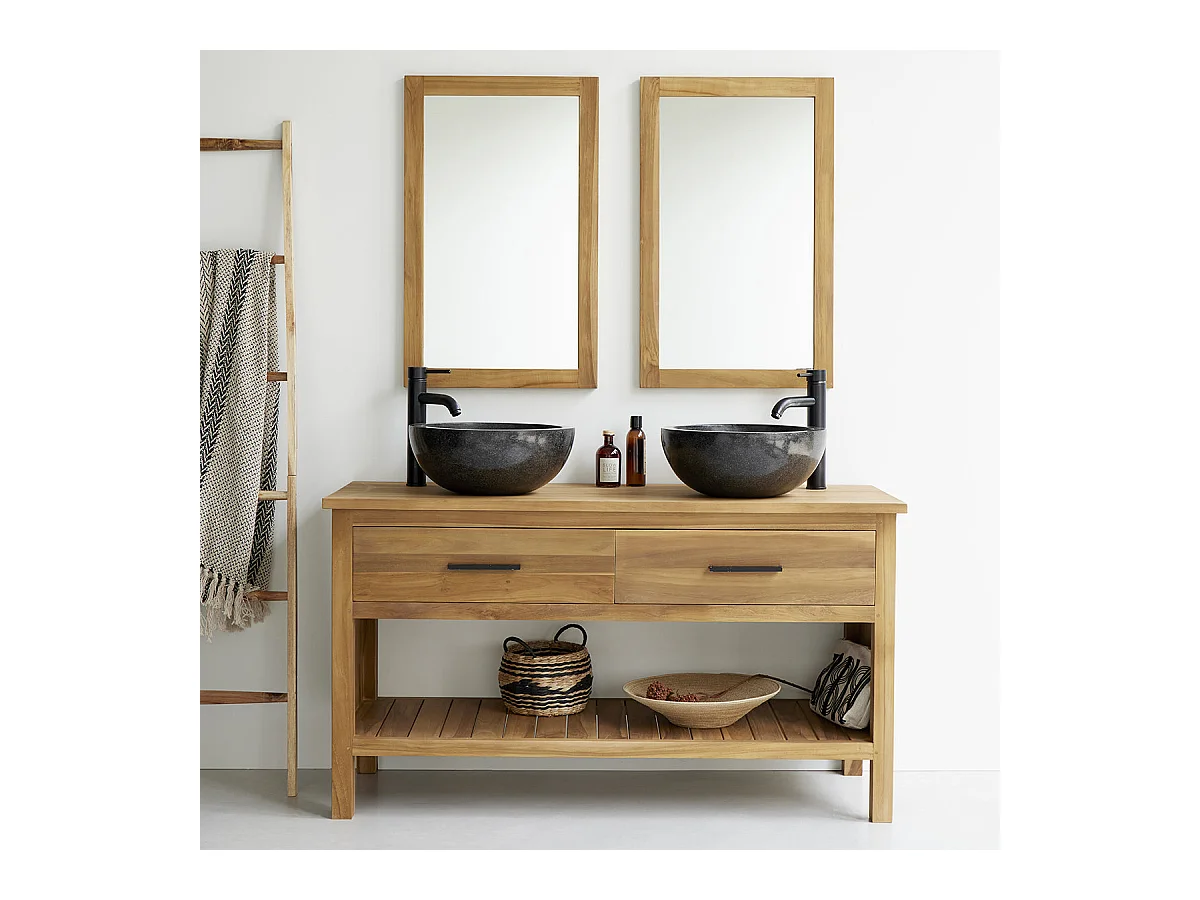 Meuble de salle de bain en teck massif 135 cm