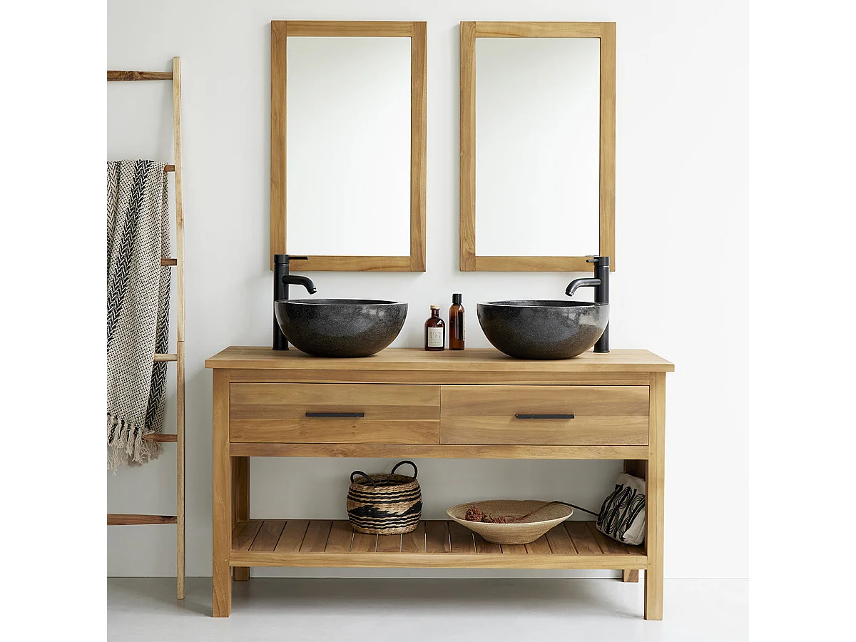 Mueble de baño de madera de teca maciza de 135 cm