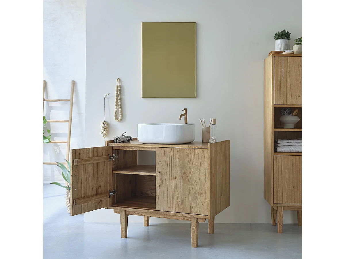 Mueble de baño de madera de mindi maciza de 90 cm