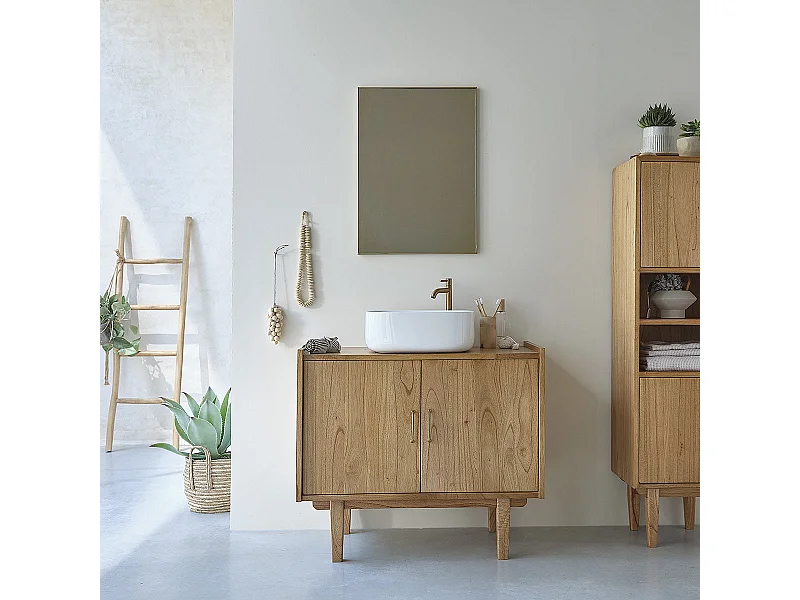 Mueble de baño de madera de mindi maciza de 90 cm