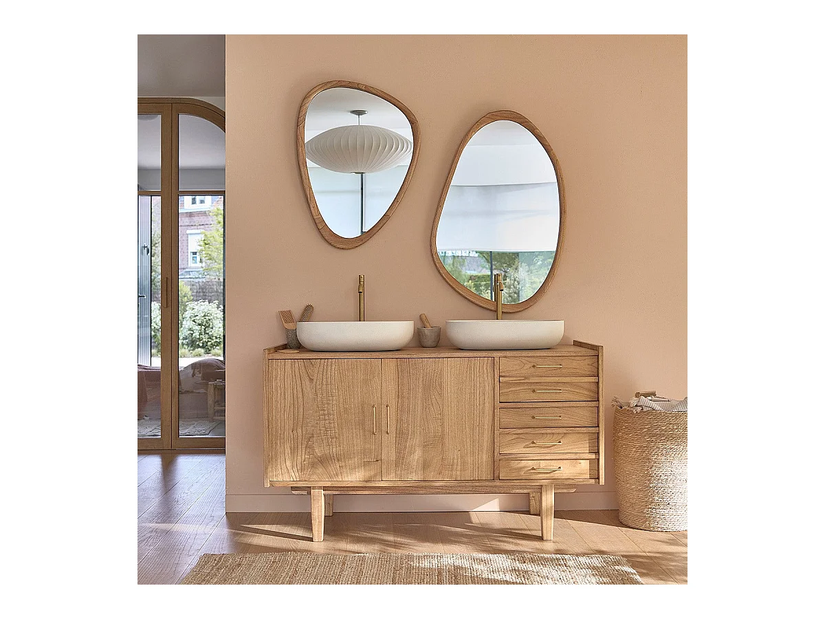 Mobile doppio lavabo in mindi massello 135 cm