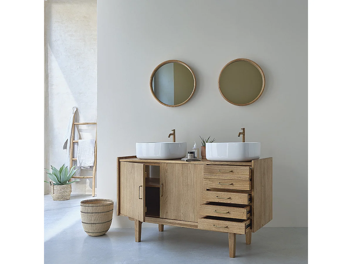 Mueble de lavabo doble de mindi macizo 135 cm