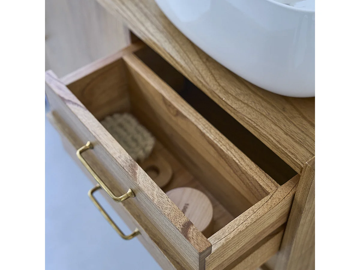 Mueble de lavabo doble de mindi macizo 135 cm