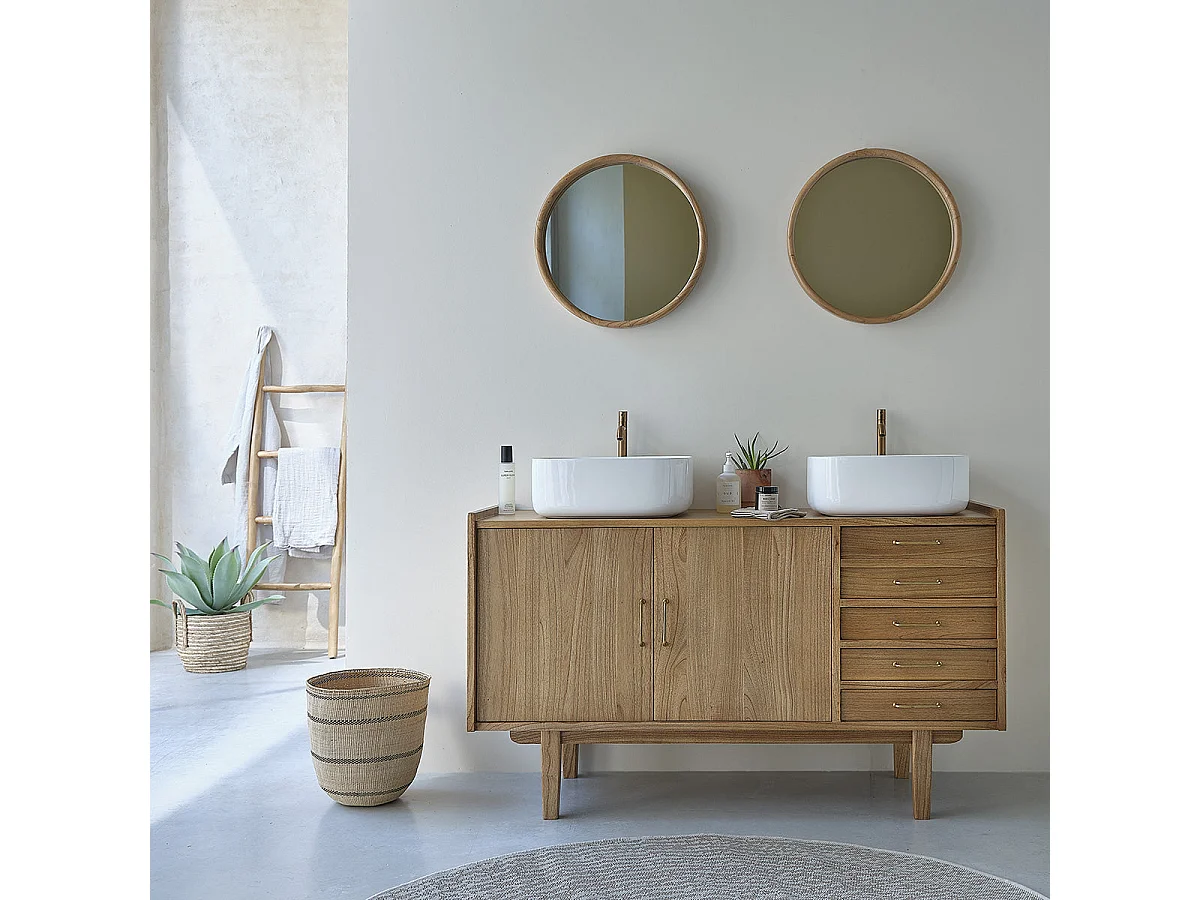 Mueble de lavabo doble de mindi macizo 135 cm