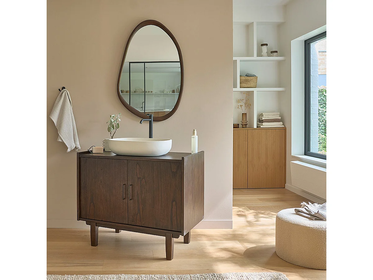 Mueble de baño de madera de mindi maciza de 90 cm