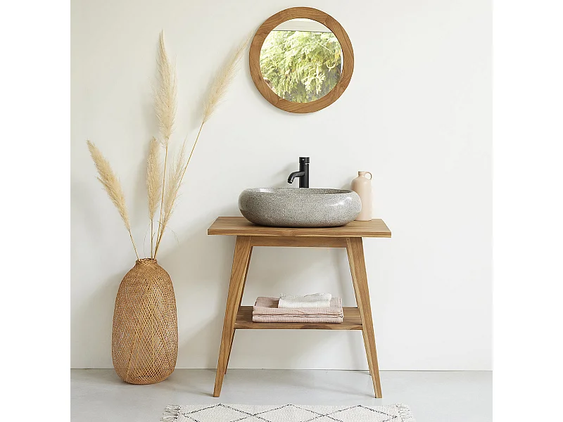 Mueble de baño de madera teca maciza de 80 cm