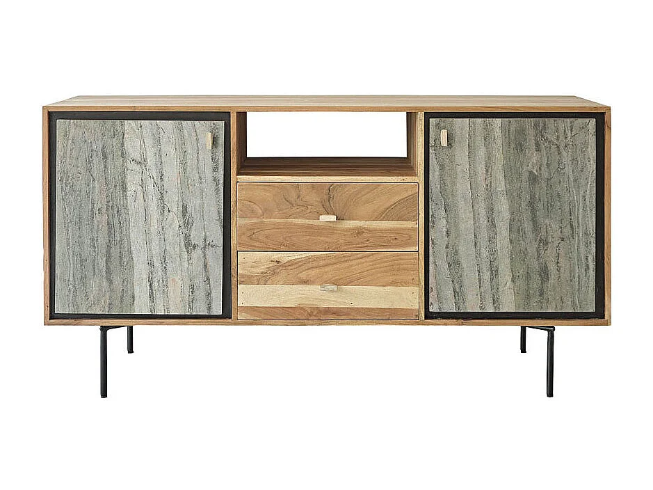 Mueble de baño de madera de acacia y piedra