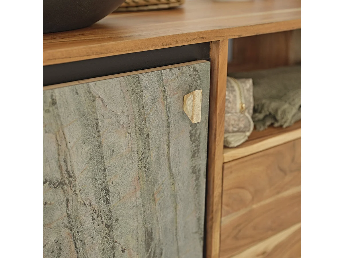 Mueble de baño de madera de acacia y piedra