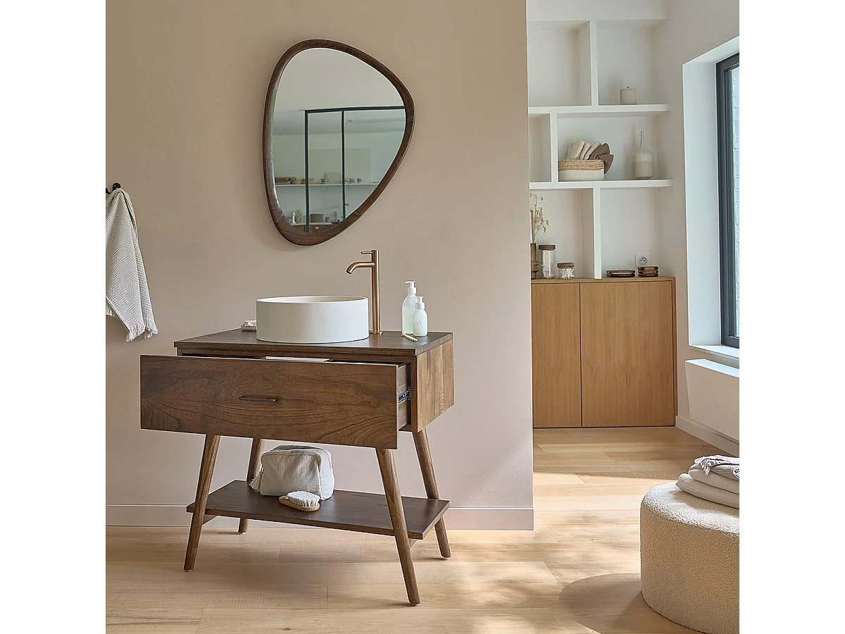 Mueble de baño de madera de mindi maciza de 80 cm