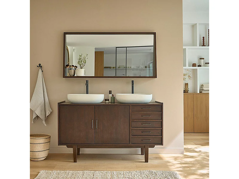 Mueble de baño de madera mindi maciza de 135 cm