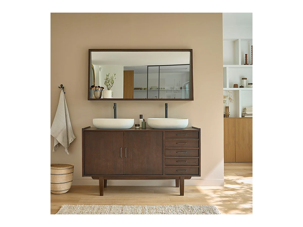 Meuble de salle de bain en mindi massif 135 cm