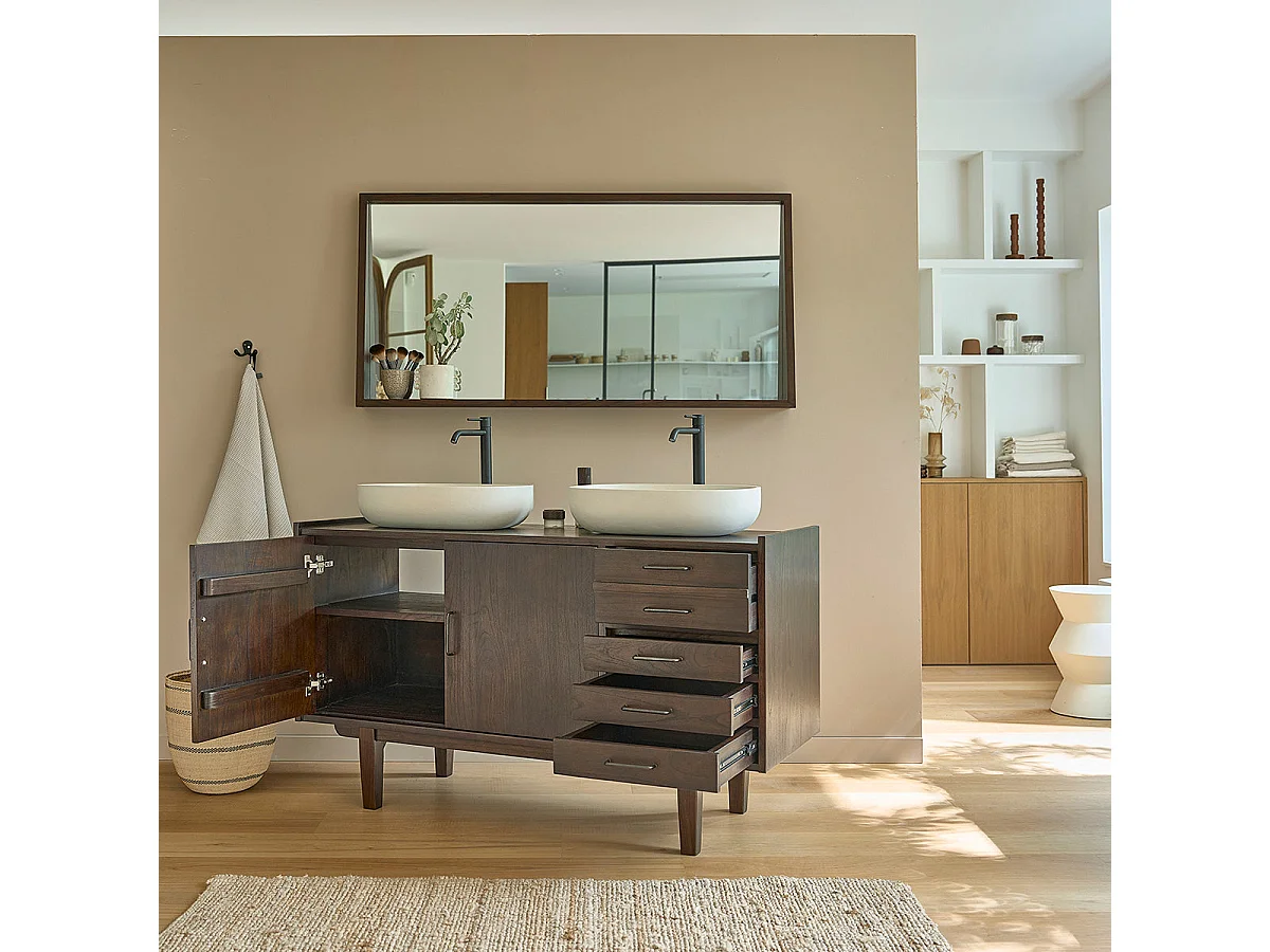 Mobile doppio lavabo in mindi massello 135 cm