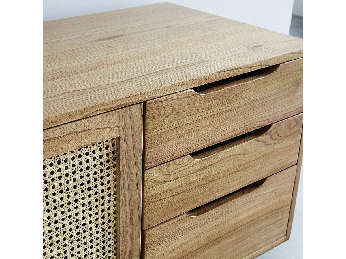 Mueble de baño doble de madera de mindi maciza y rejilla de 135 cm