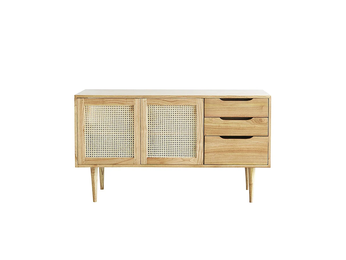 Mobile doppio lavabo in mindi massello e cannage 135 cm