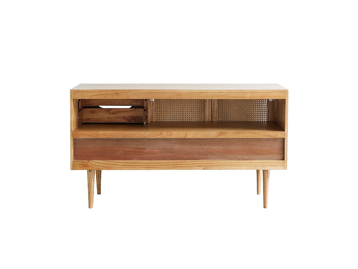 Mobile doppio lavabo in mindi massello e cannage 135 cm