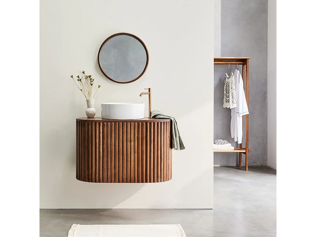 Mueble de baño flotante de madera de mindi maciza con 1 puerta