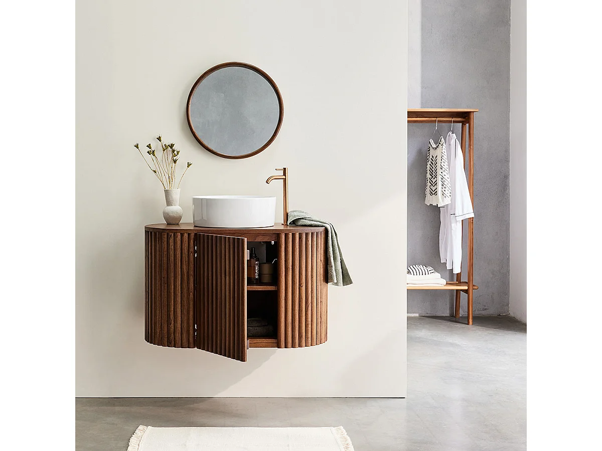 Mueble de baño flotante de madera de mindi maciza con 1 puerta