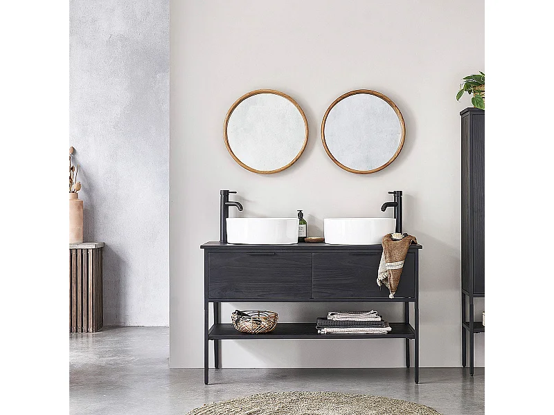 Mobile per doppio lavabo in massello di pino e metallo 2 cassetti