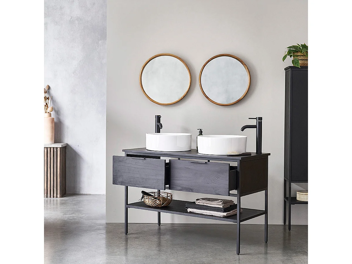 Meuble de salle de bain en bois recyclé et métal 120 cm