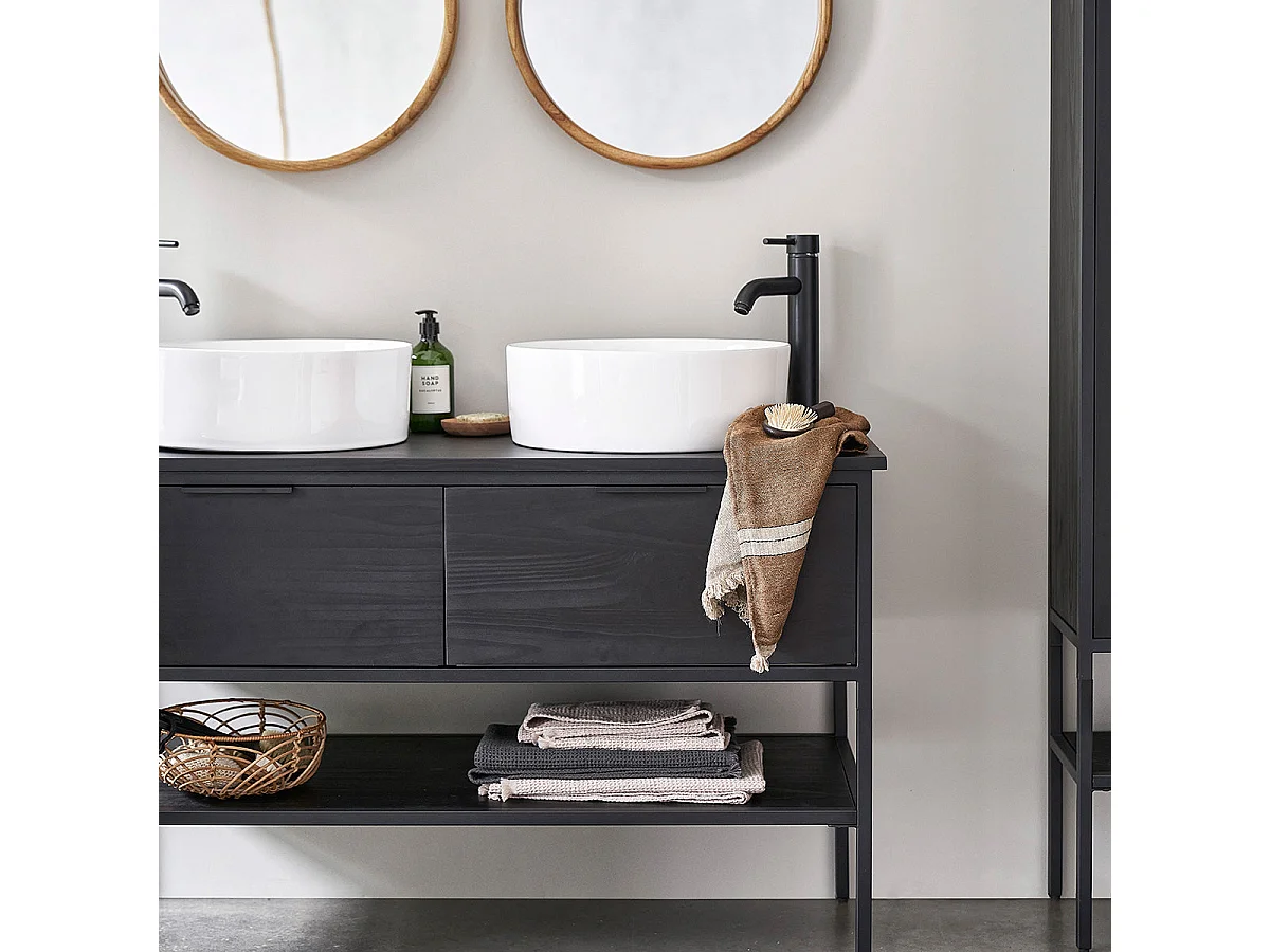 Meuble de salle de bain en bois recyclé et métal 120 cm