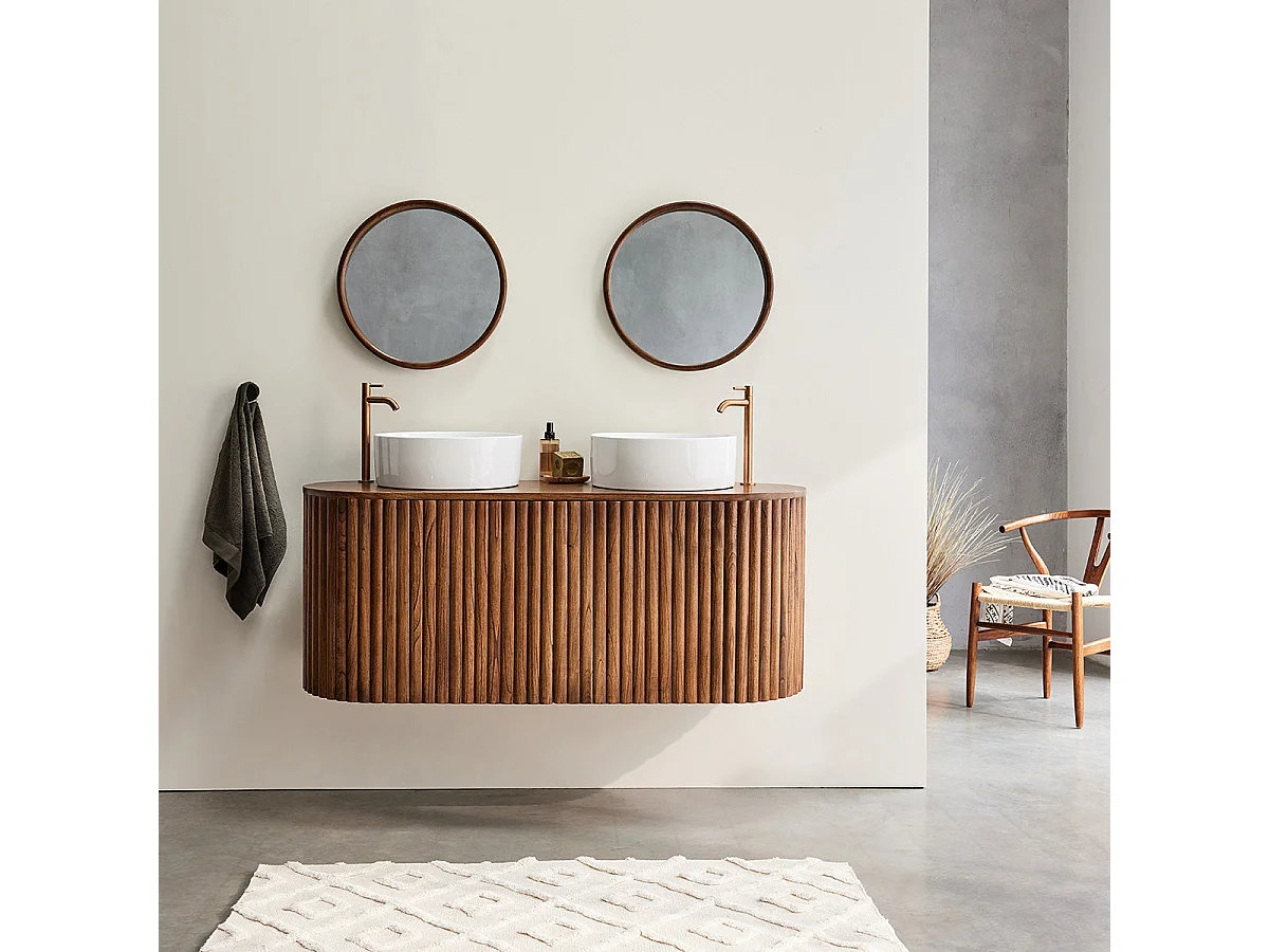 Mueble de baño flotante de madera de mindi maciza de 140 cm