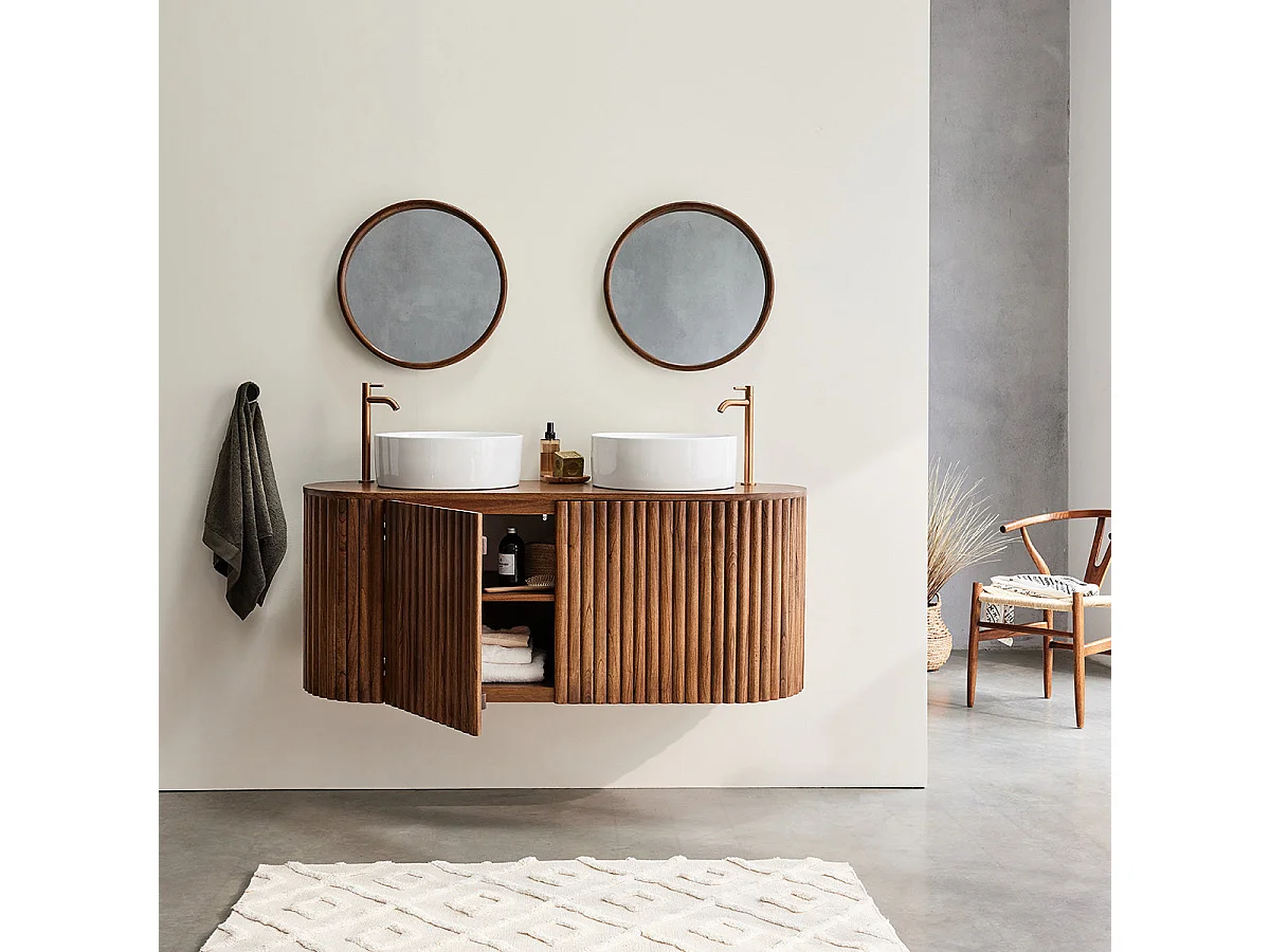Mueble de baño flotante de madera de mindi maciza de 140 cm