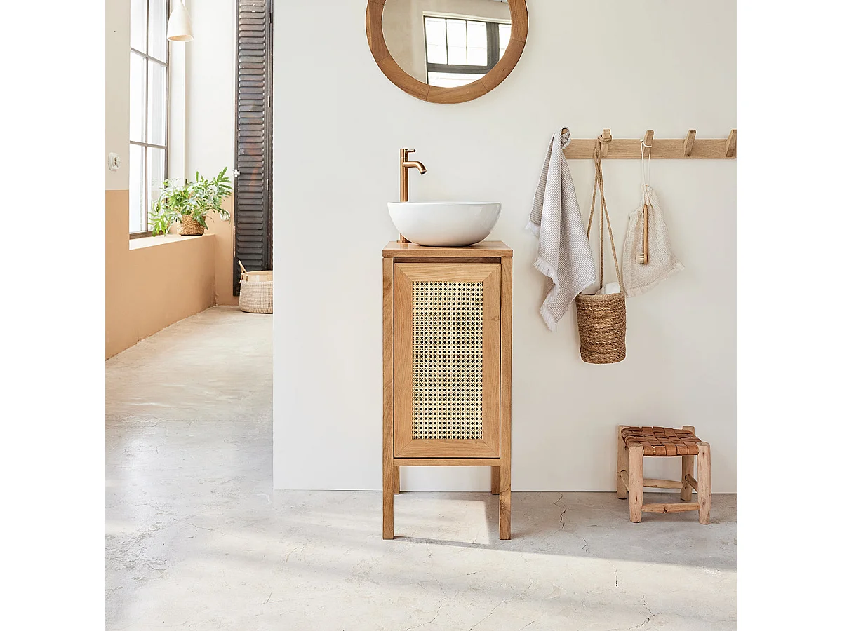Mobile bagno in teak massello e cannage 35 cm