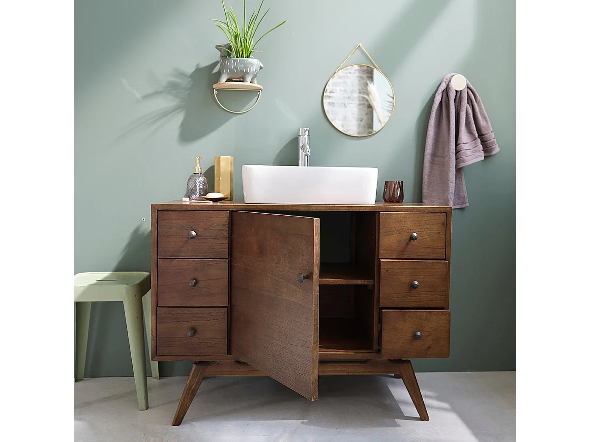 Mueble de lavabo doble de mindi macizo 100 cm