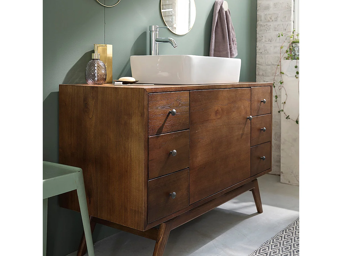 Mueble de lavabo doble de mindi macizo 100 cm
