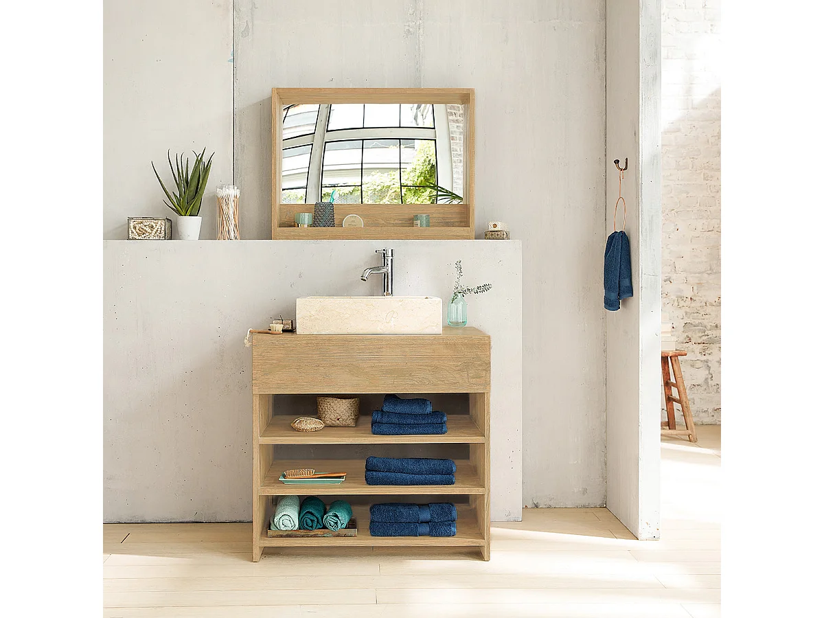 Mobile da bagno in legno massello di hevea 80 cm