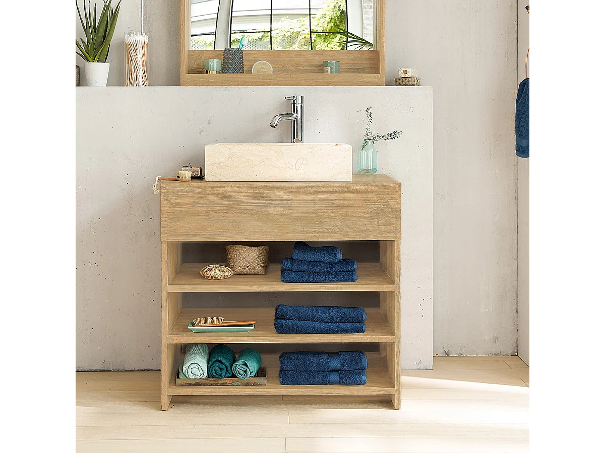 Mobile da bagno in legno massello di hevea 80 cm