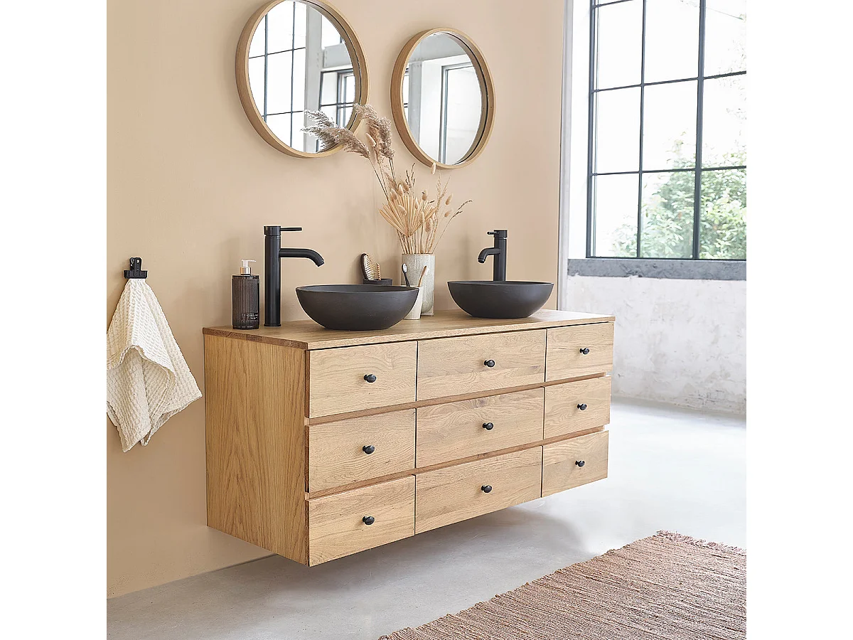 Meuble de salle de bain en chêne massif 140 cm