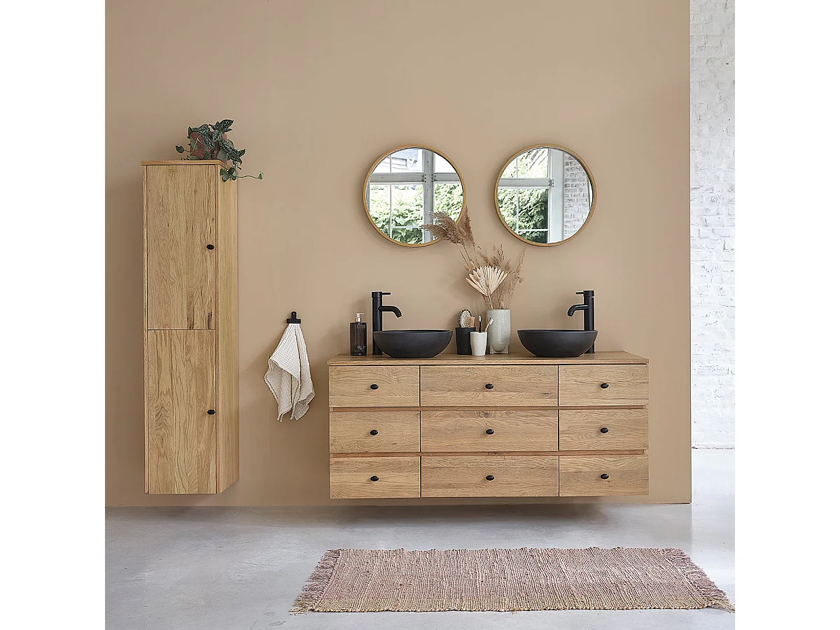 Meuble de salle de bain en chêne massif 140 cm