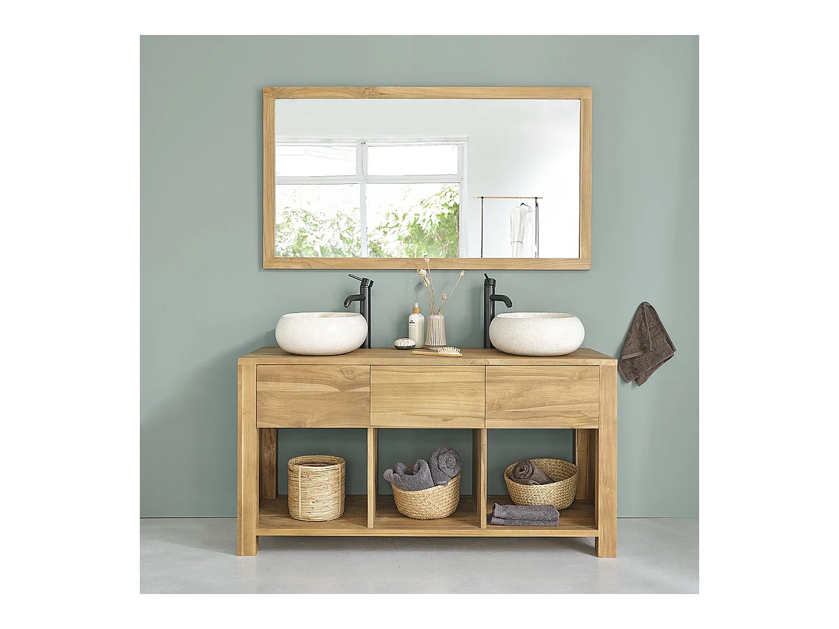 Meuble de salle de bain en teck massif 145 cm