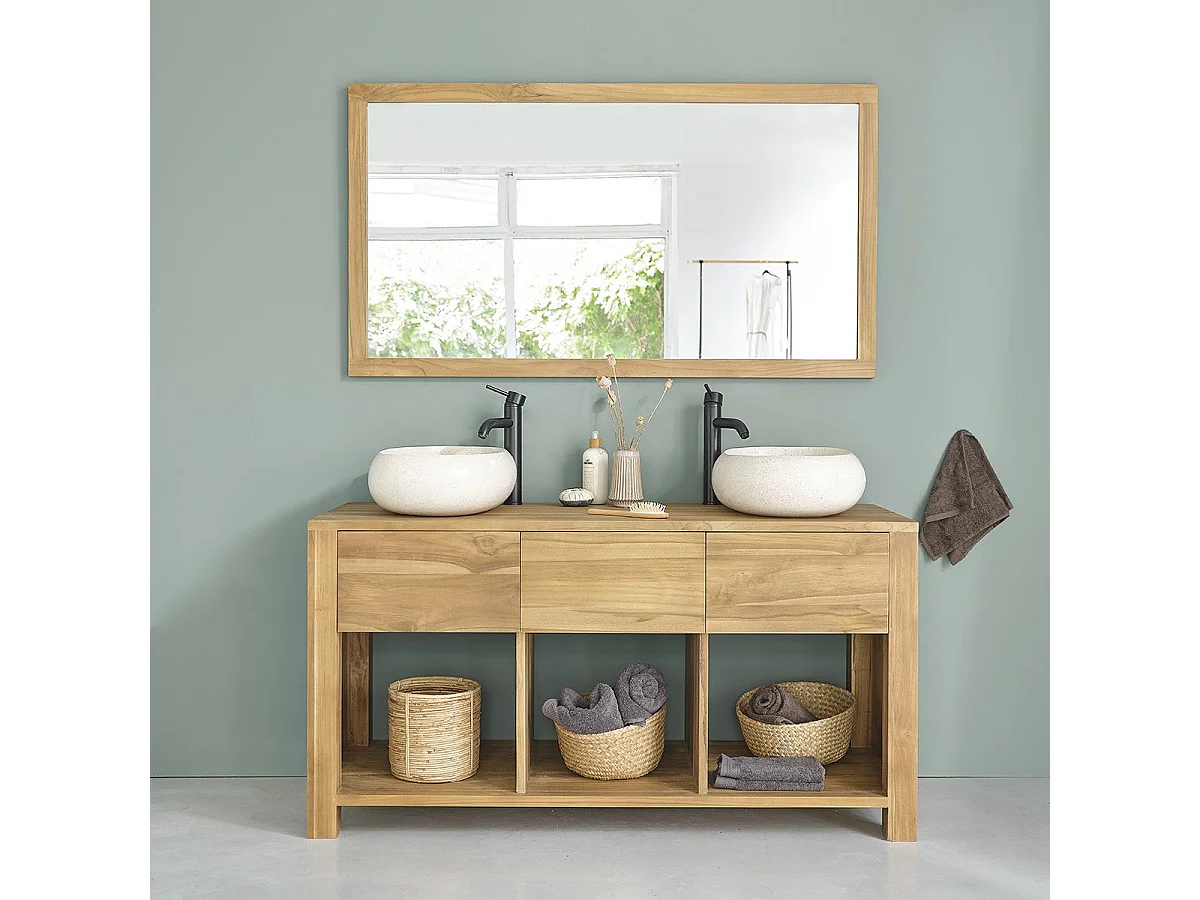 Mueble de baño de madera teca maciza de 145 cm