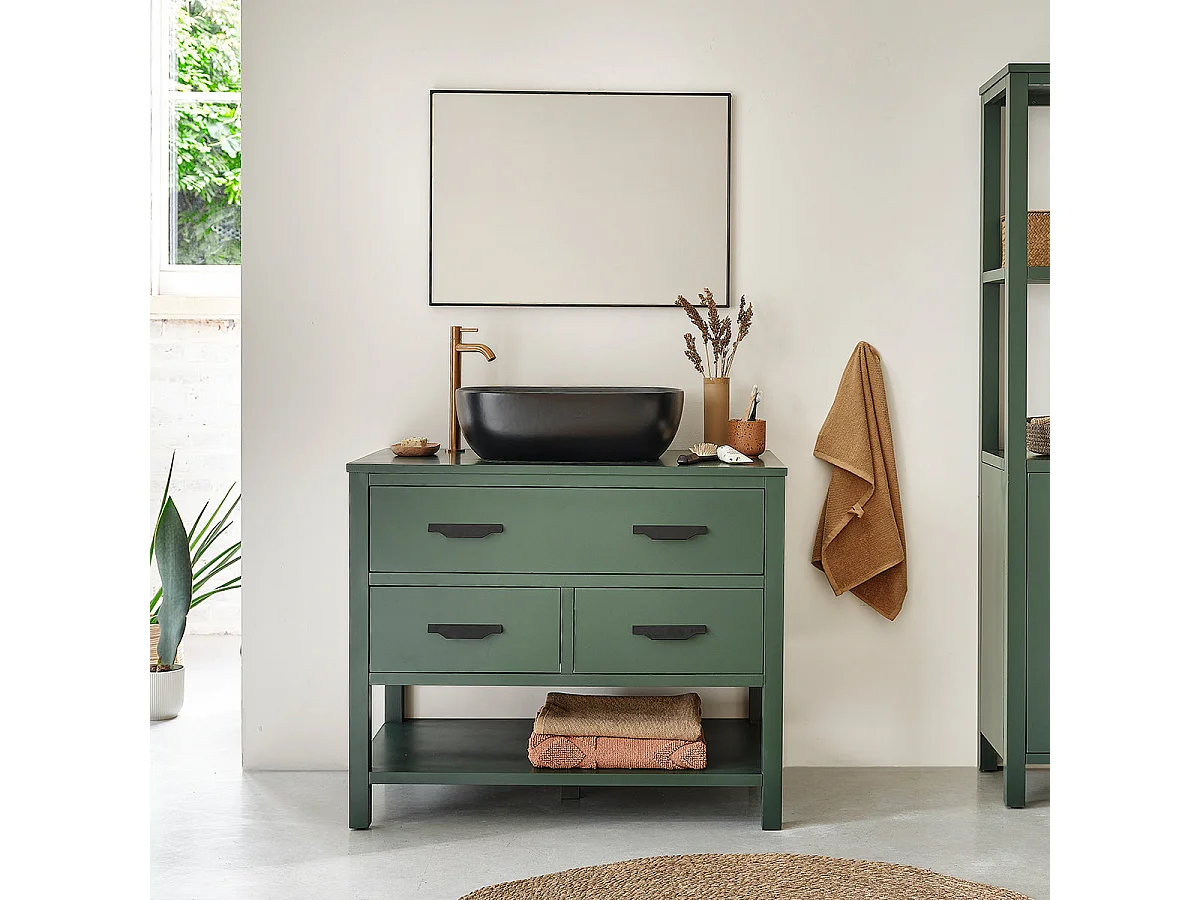 Mobile bagno portalavabo in legno massello di acacia verde 90 cm