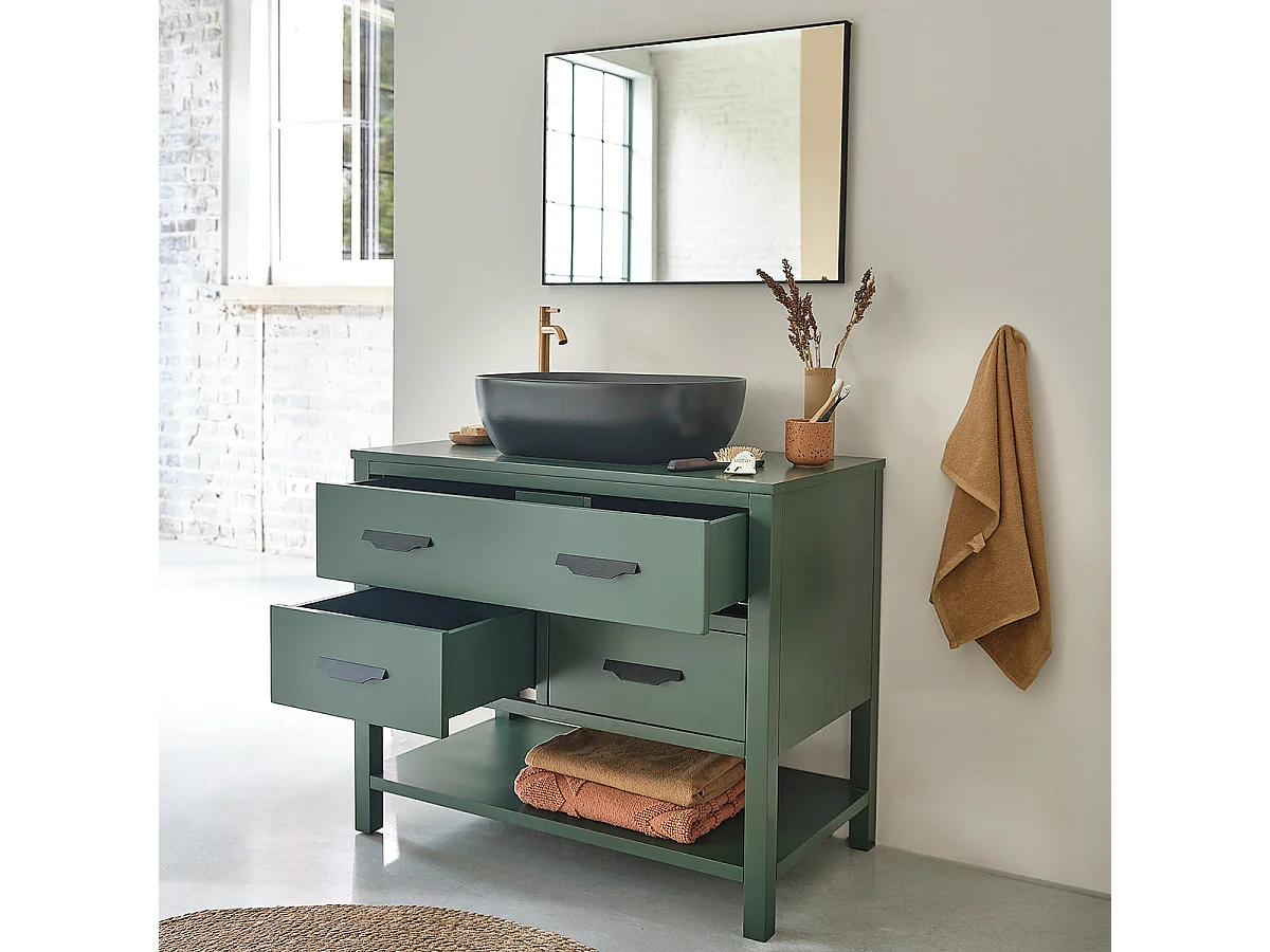 Mobile bagno portalavabo in legno massello di acacia verde 90 cm